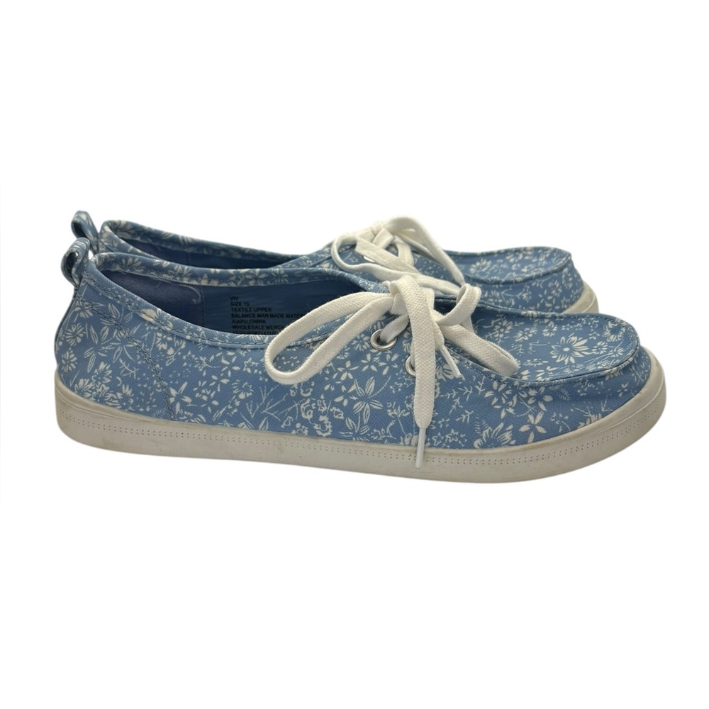 Falls Creek Blue Canvas Flats w/ White Floral Pattern (Size 10)